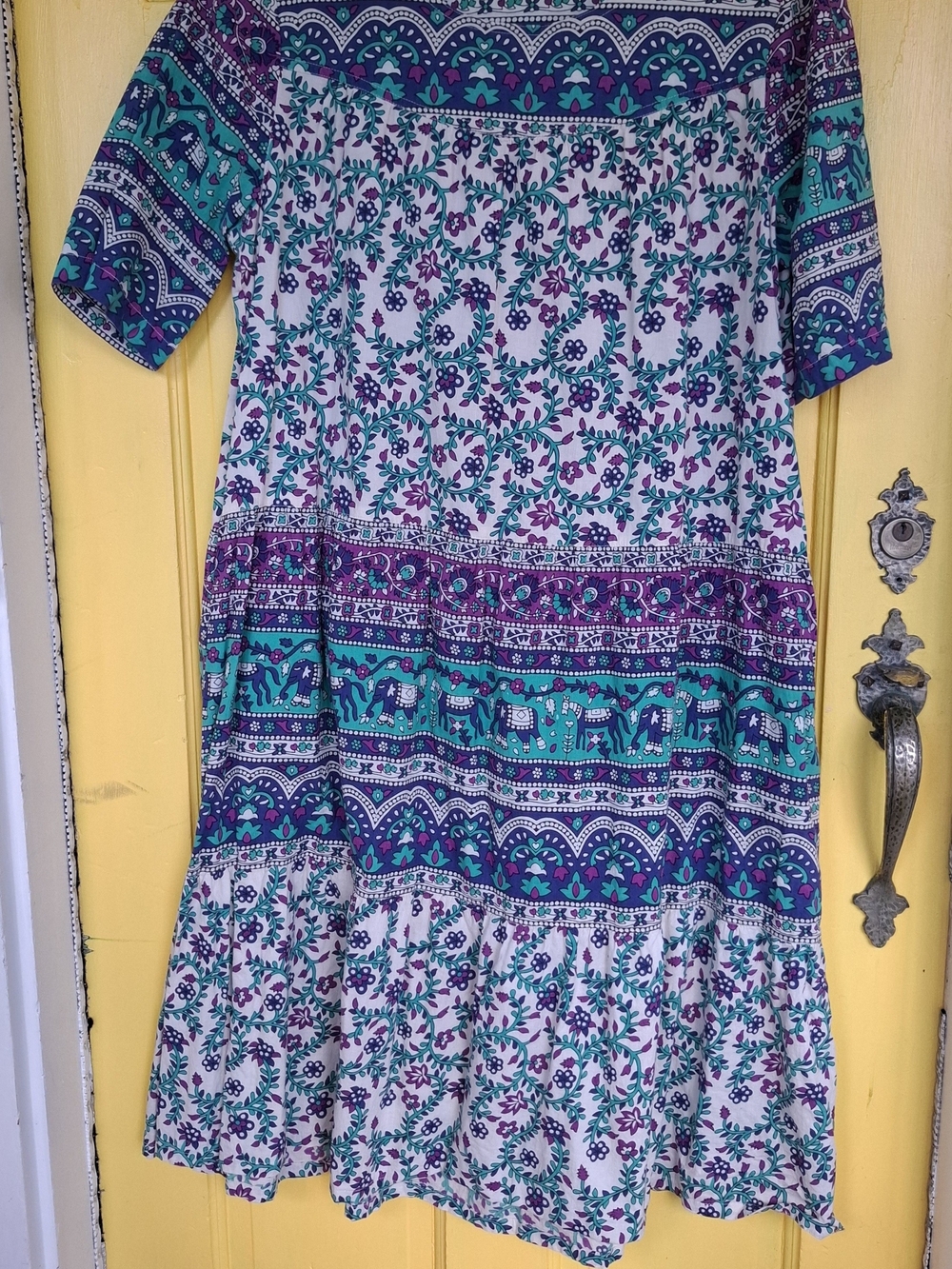 Printed Midi Dress in Teal & Purple